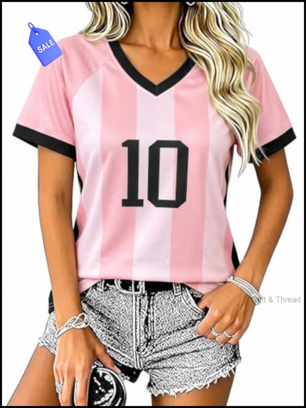 Women's Soccer Jersey V-Neck Short Sleeve Crop Top Oversized Fit